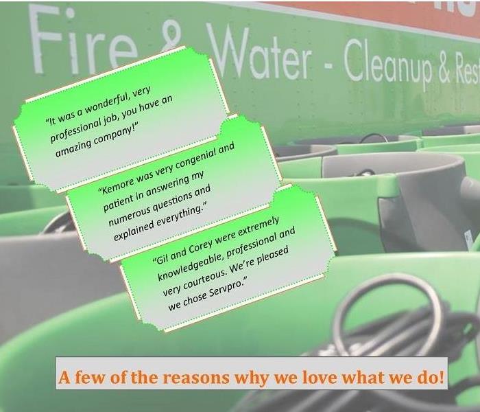 An image of 3 very positive customer reviews for SERVPRO of Kingston/New Paltz