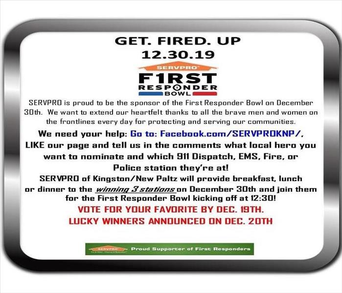 A flier promoting voting on Facebook for local first responders in regards to the SERVPRO First Responder Bowl